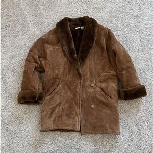 Vintage Spiegel Suede Leather Coat Faux Fur‎ Lined Chocolate Brown Jacket